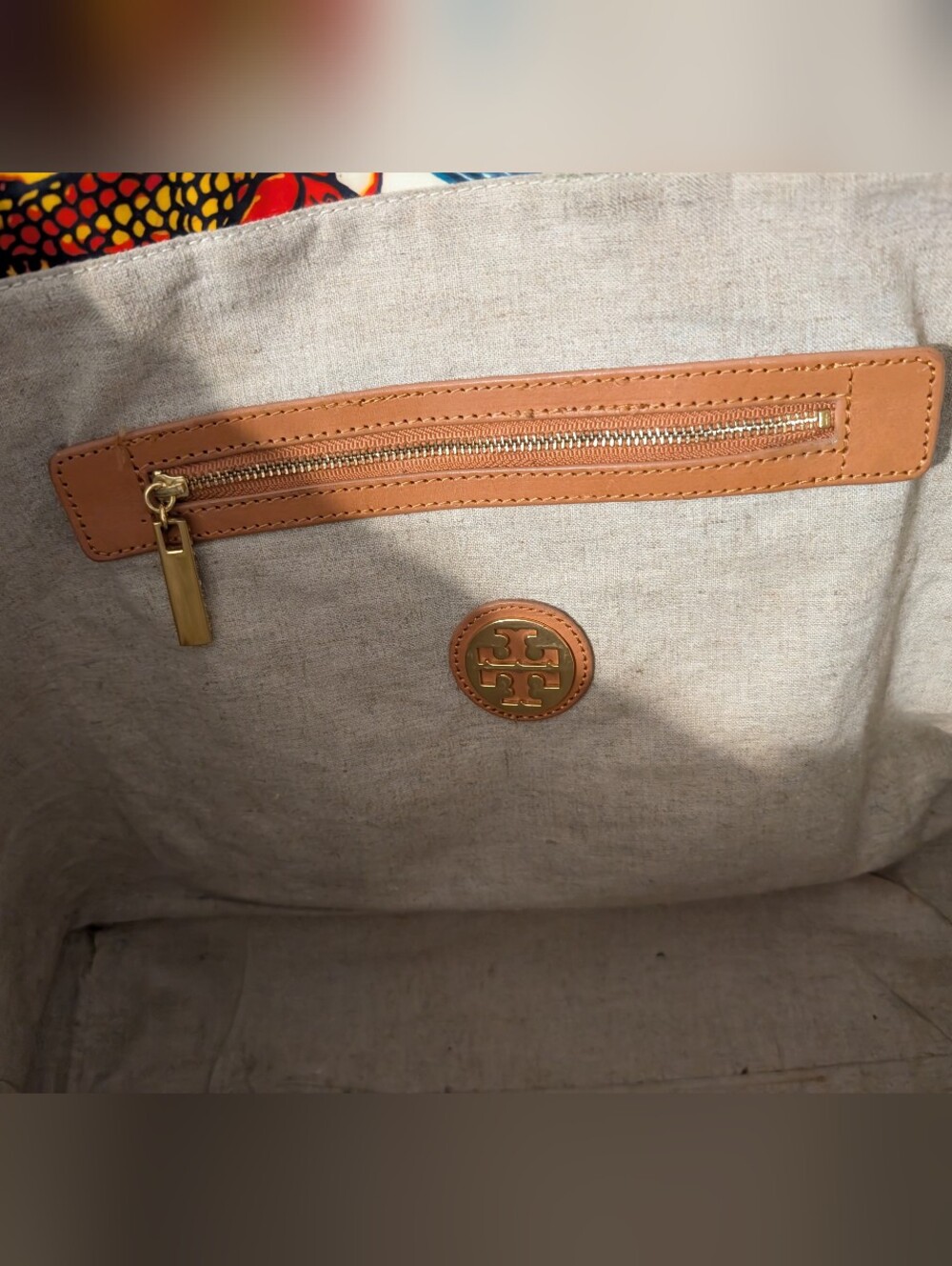 Tory Burch Canvas Tote with Tan Leather Trim and Gold Logo - Picture 4 of 12